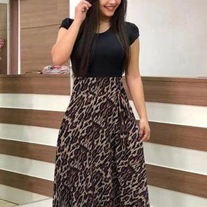 WMNS Short Sleeve Printed A Skirt Maxi Dress